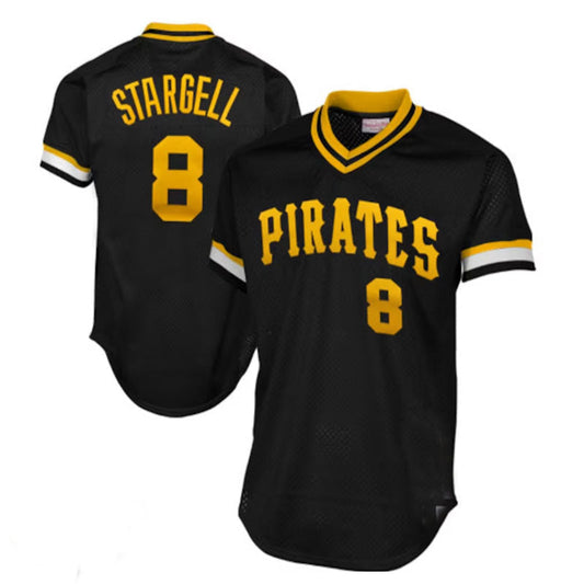 Pittsburgh Pirates #8 Willie Stargell Mitchell & Ness 1982 Authentic Cooperstown Collection Mesh Batting Practice Jersey - Black Baseball Jerseys - Main View