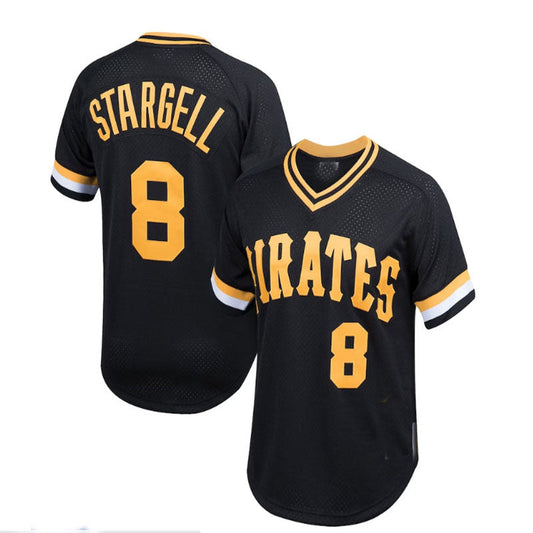 Pittsburgh Pirates #8 Willie Stargell Mitchell & Ness Cooperstown Collection Mesh Batting Practice Jersey - Black Baseball Jerseys - Main View