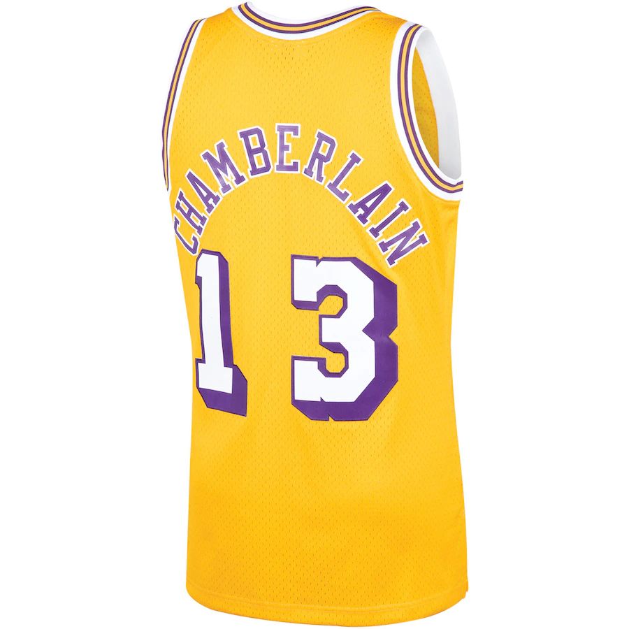 LA.Lakers #13 Wilt Chamberlain Mitchell & Ness 1971-72 Hardwood Classics Swingman Player Jersey Gold Stitched American Basketball Jersey - Main View