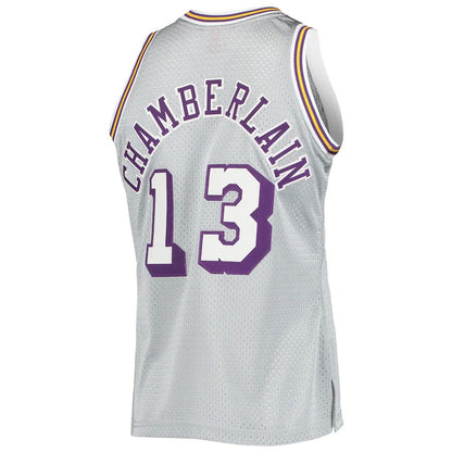 LA.Lakers #13 Wilt Chamberlain Mitchell & Ness 75th Anniversary 1971-72 Hardwood Classics Swingman Jersey Silver Stitched American Basketball Jersey - Main View