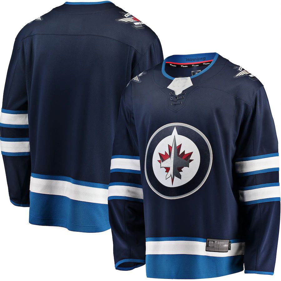 W.Jets Fanatics Branded Breakaway Home Jersey Navy Stitched American Hockey Jerseys - Main View