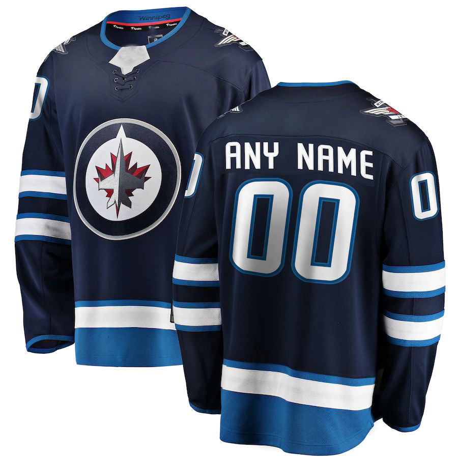Custom W.Jets Fanatics Branded Home Breakaway  Navy Stitched American Hockey Jerseys - Main View