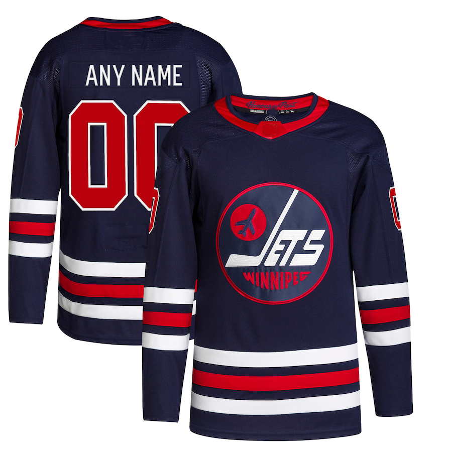 Custom W.Jets 2021-22 Alternate Primegreen Authentic Pro Custom Jersey Navy Stitched American Hockey Jerseys - Main View