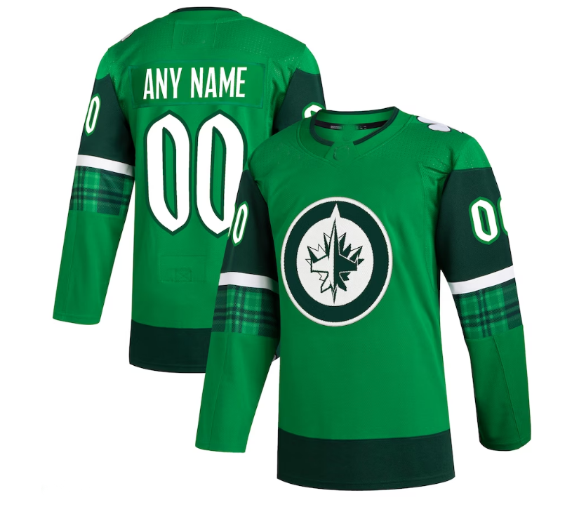 Custom W.Jets 2023 St. Patrick's Day Primegreen Authentic Jersey - Kelly Green Stitched American Hockey Jerseys - Main View