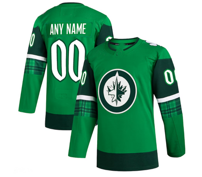 Custom W.Jets 2023 St. Patrick's Day Primegreen Authentic Jersey - Kelly Green Stitched American Hockey Jerseys - Main View