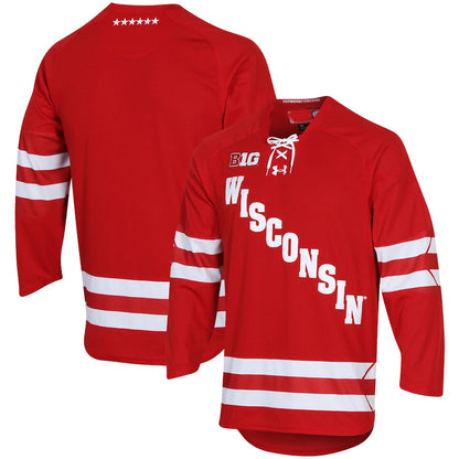 W.Badgers Under Armour UA Replica Hockey Jersey Red Stitched American College Jerseys - Main View