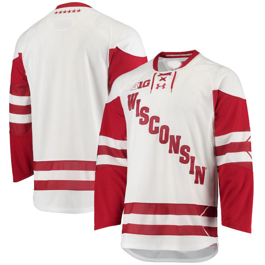 W.Badgers Under Armour UA Replica Hockey Jersey White Stitched American College Jerseys - Main View