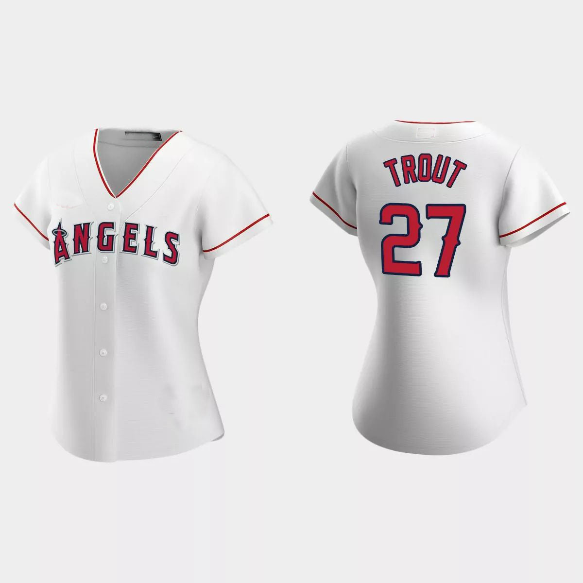 Los Angeles Angels #27 Mike Trout White Replica Home Jersey Men Youth Women Baseball Jerseys - Main View