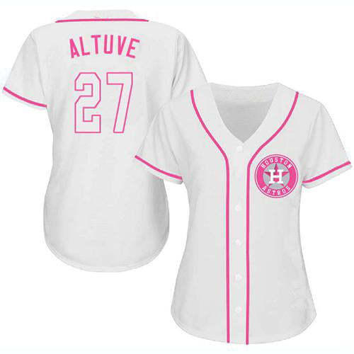 Baseball Jersey Houston Astros 27 Jose Altuve White Pink Fashion Stitched Jerseys - Main View