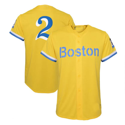 Boston Red Sox  #2 Xander Bogaerts City Connect Replica Player Jersey - Gold Light Blue Baseball Jerseys - Main View