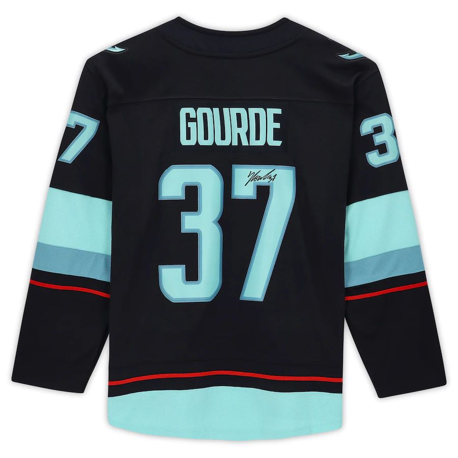 S.Kraken #37 Yanni Gourde Fanatics Authentic Autographed  Breakaway Jersey with Inaugural Season Jersey Patch Stitched American Hockey Jerseys - Main View