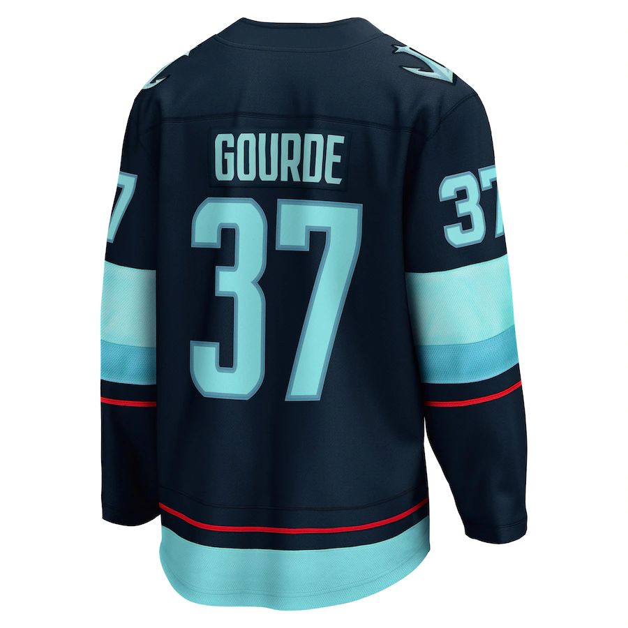 S.Kraken #37 Yanni Gourde Fanatics Branded Home Premier Breakaway Player Jersey Blue Stitched American Hockey Jerseys - Main View