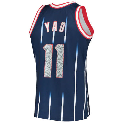 H.Rockets #11 Yao Ming Mitchell & Ness 1996-97 Hardwood Classics 75th Anniversary Diamond Swingman Jersey Navy Stitched American Basketball Jersey - Main View