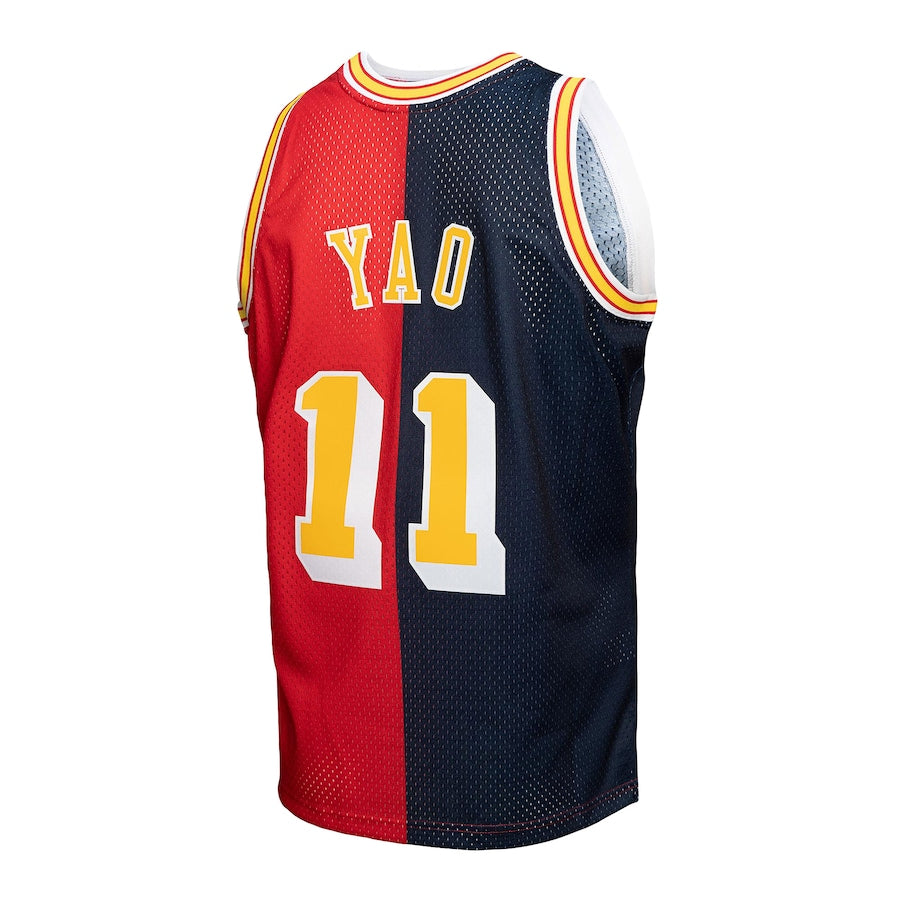H.Rockets #11 Yao Ming Mitchell & Ness Hardwood Classics 2004-05 Split Swingman Jersey Navy Red Stitched American Basketball Jersey - Main View