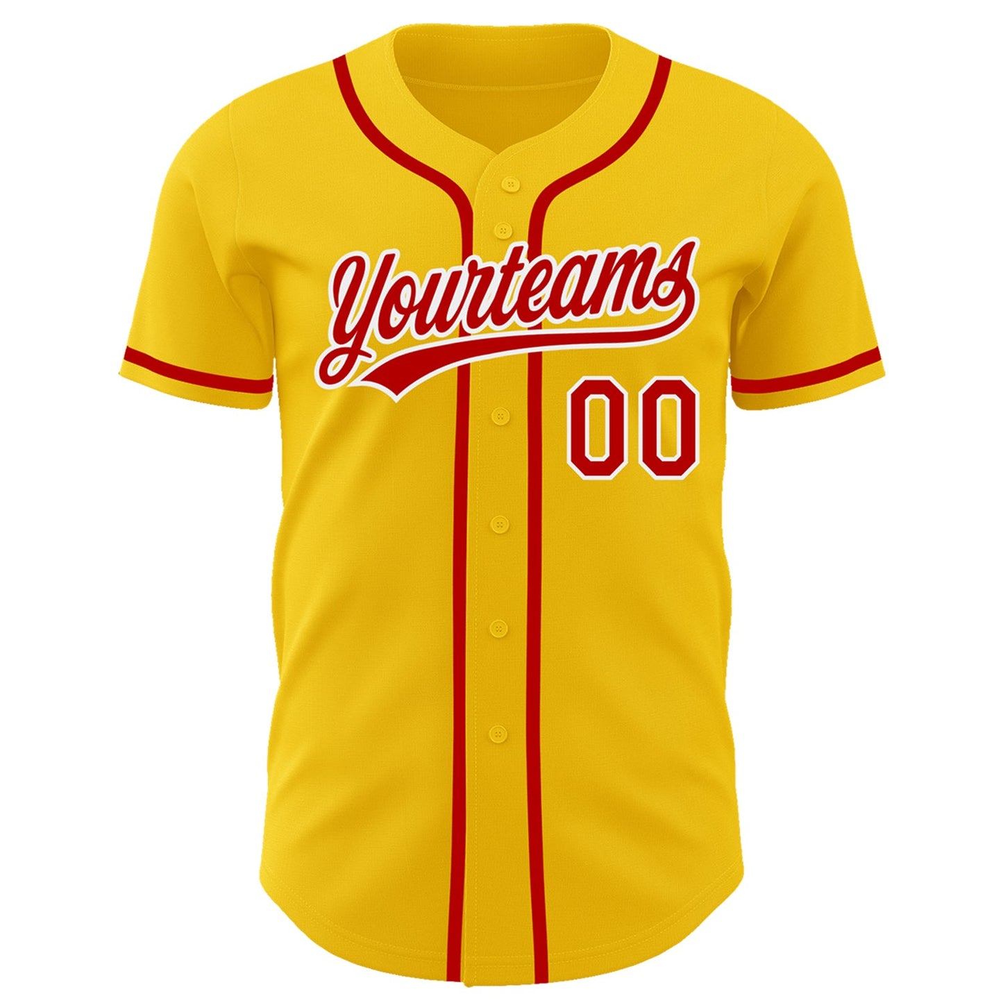 Custom Yellow Red-White Authentic Baseball Jersey view 2