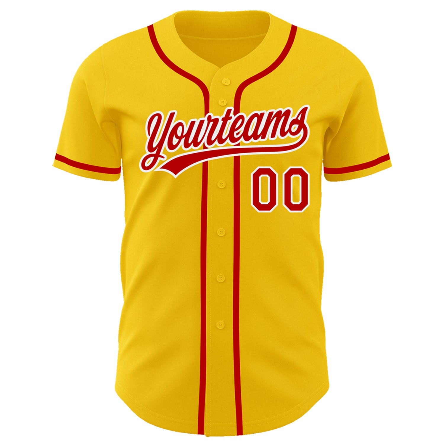 Custom Yellow Red-White Authentic Baseball Jersey view 2