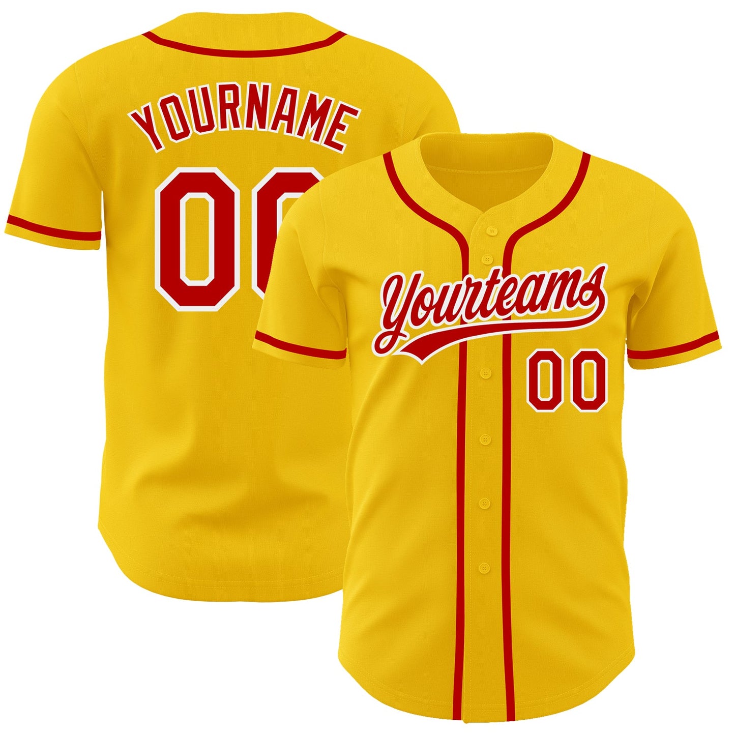Custom Yellow Red-White Authentic Baseball Jersey - Main View
