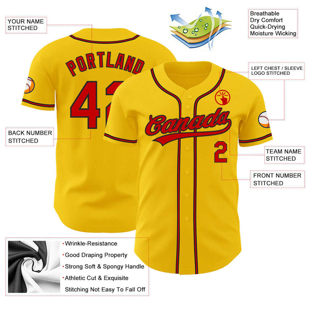 Custom Yellow Red-Black Authentic Baseball Jersey view 3