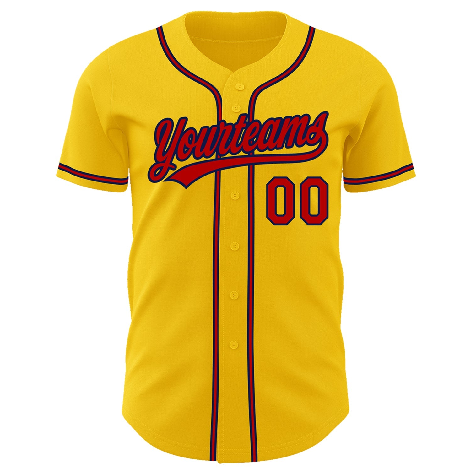 Custom Yellow Red-Navy Authentic Baseball Jersey view 2