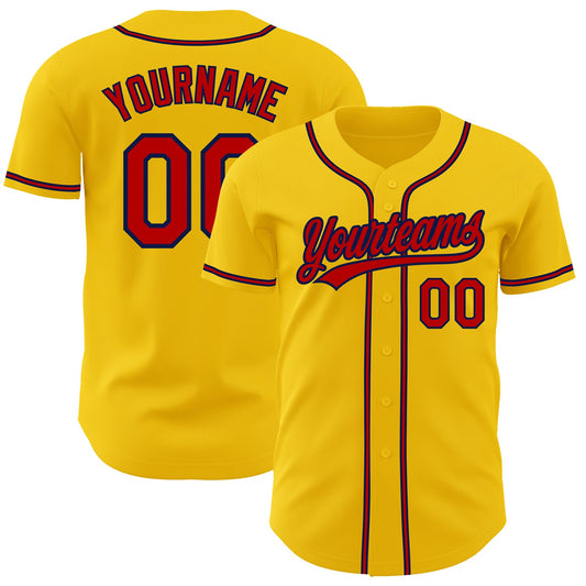 Custom Yellow Red-Navy Authentic Baseball Jersey - Main View