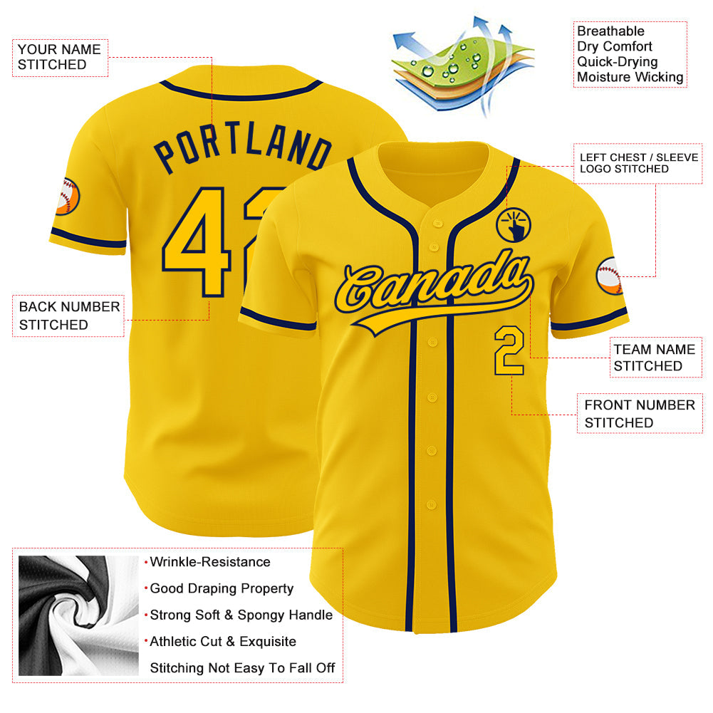 Custom Yellow Navy Authentic Baseball Jersey view 3