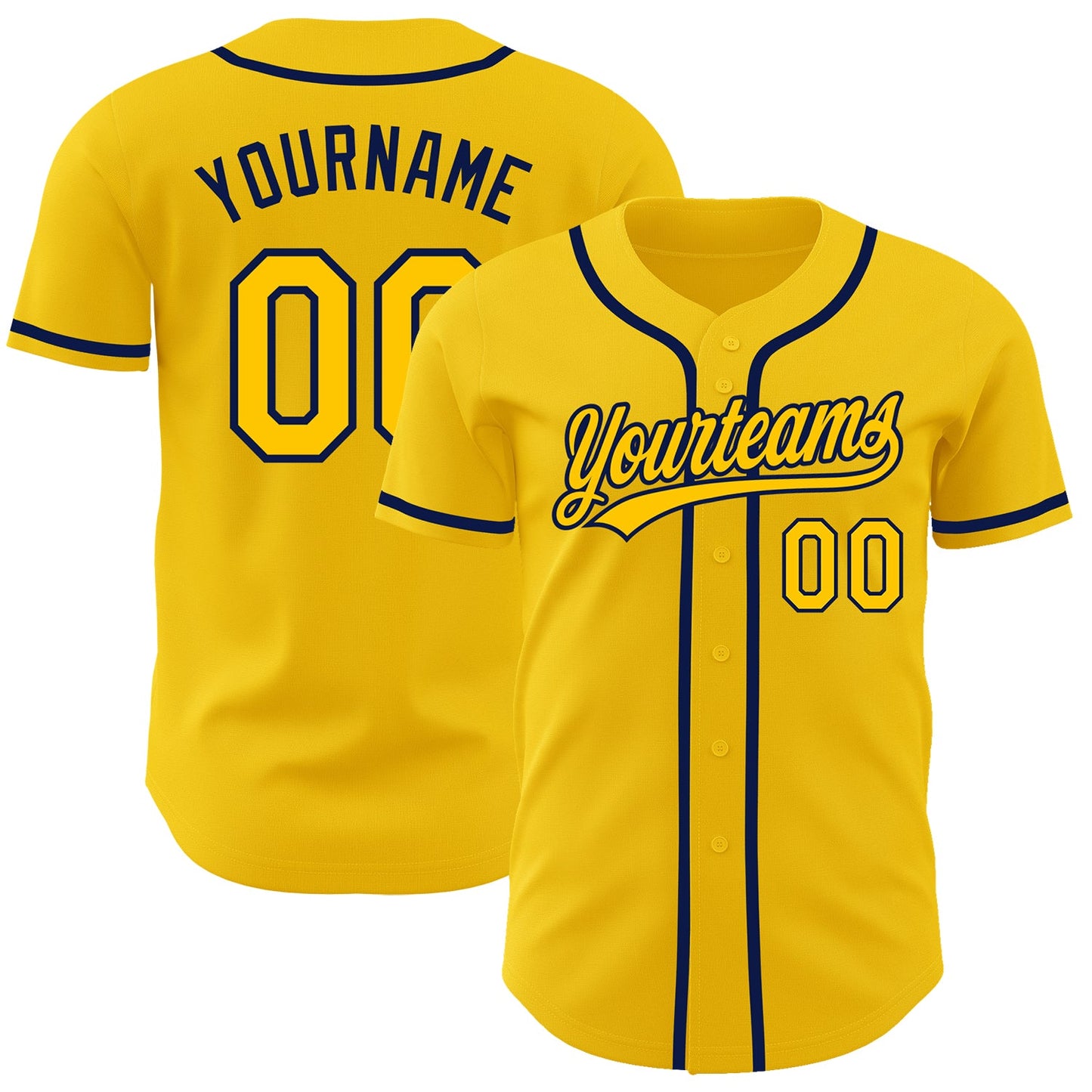 Custom Yellow Navy Authentic Baseball Jersey - Main View