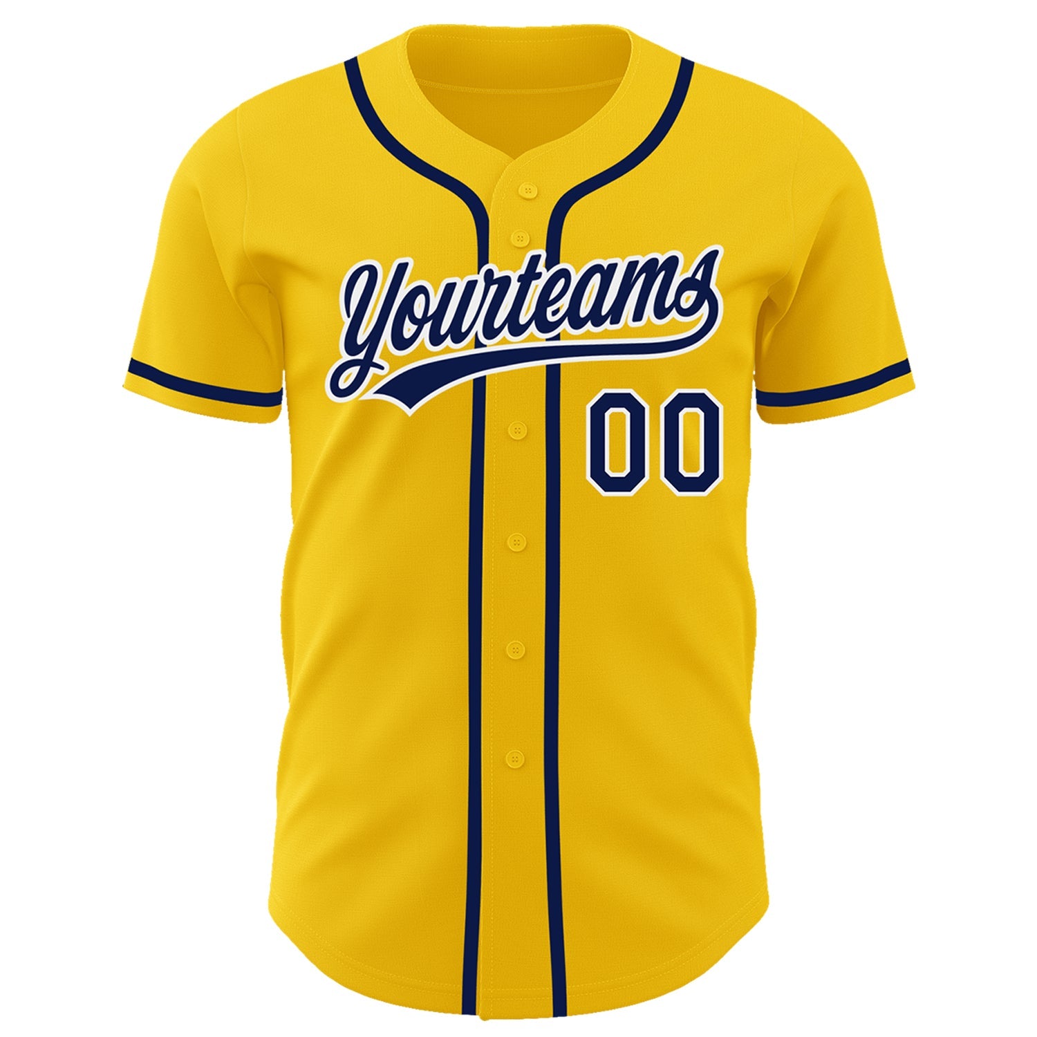Custom Yellow Navy-White Authentic Baseball Jersey view 2