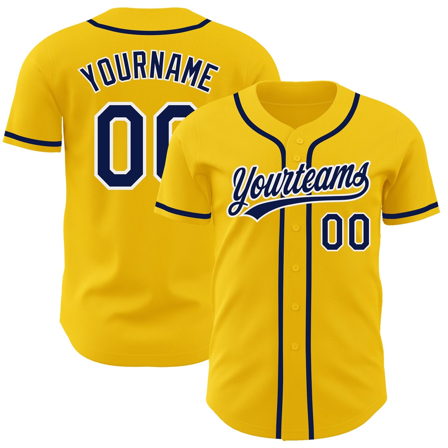 Custom Yellow Navy-White Authentic Baseball Jersey - Main View