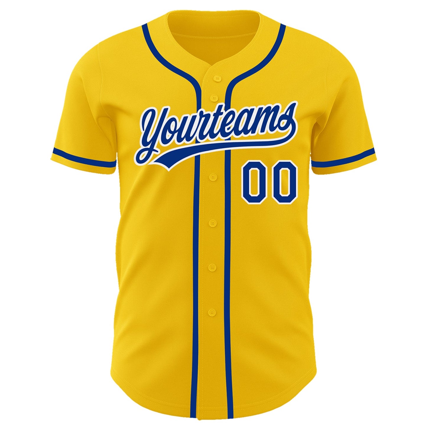 Custom Yellow Royal-White Authentic Baseball Jersey view 3