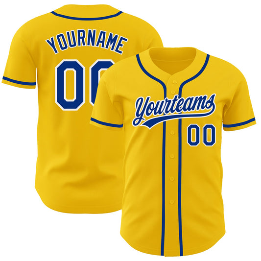 Custom Yellow Royal-White Authentic Baseball Jersey - Main View