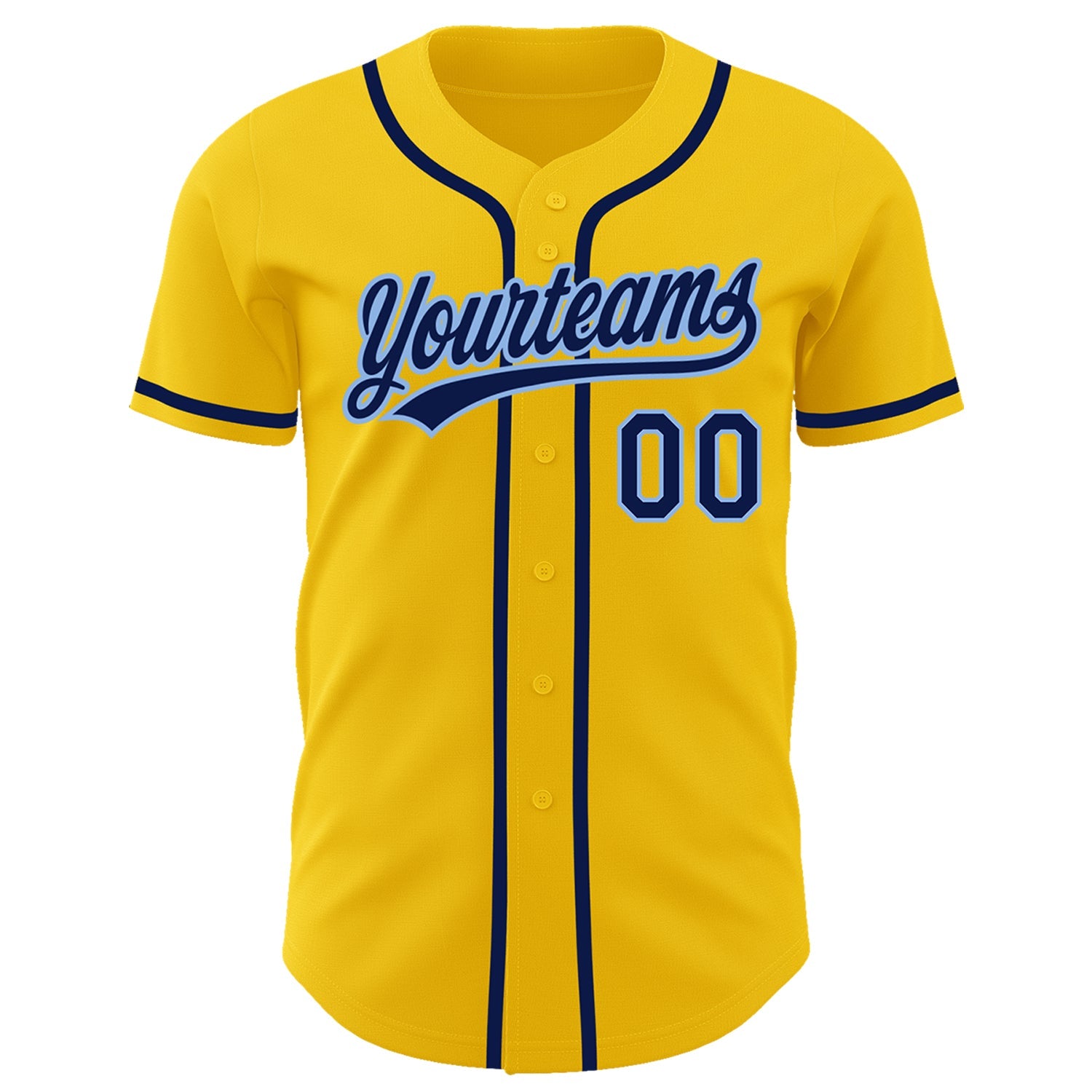 Custom Yellow Navy-Light Blue Authentic Baseball Jersey view 2