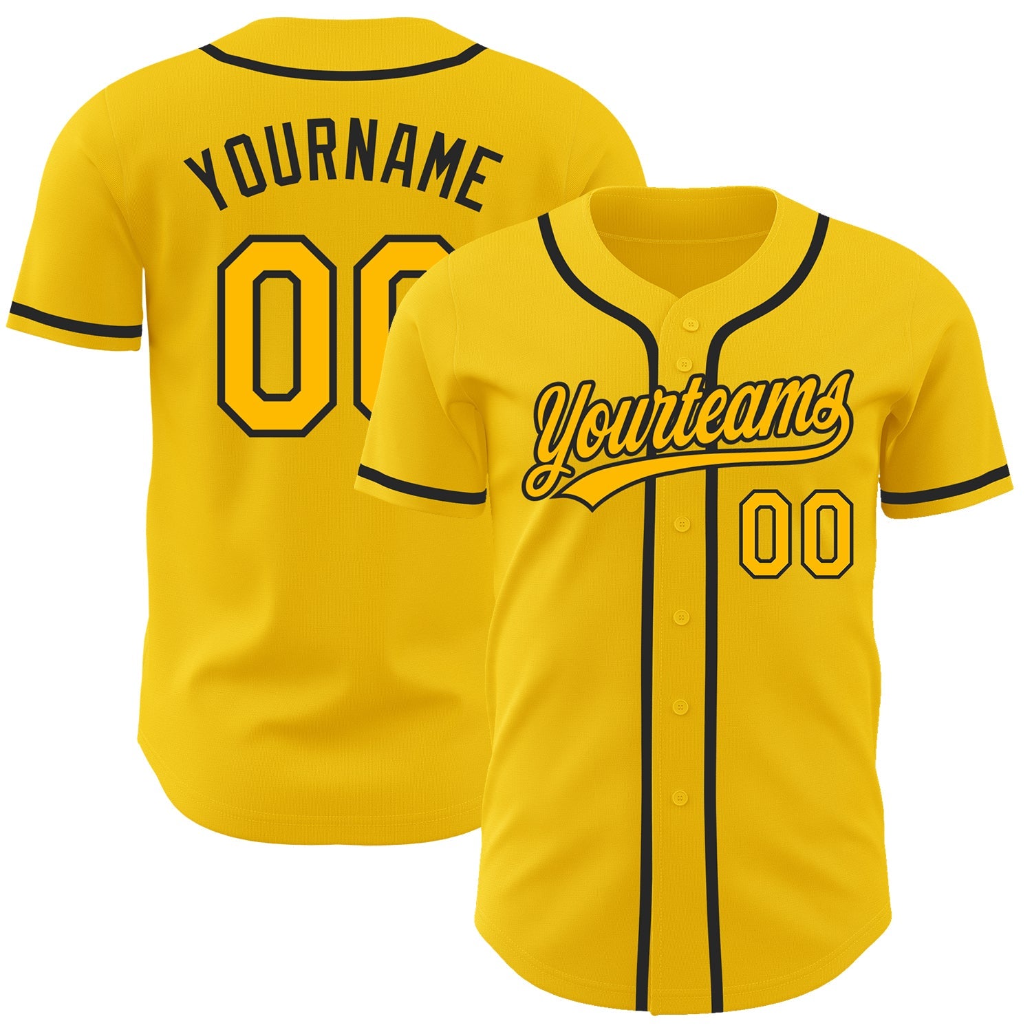 Custom Yellow Gold-Black Authentic Baseball Jersey - Main View