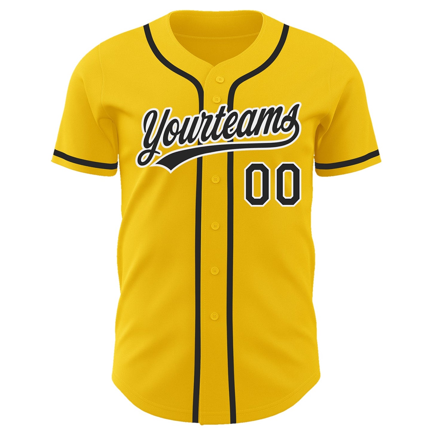 Custom Yellow Black-White Authentic Baseball Jersey view 3
