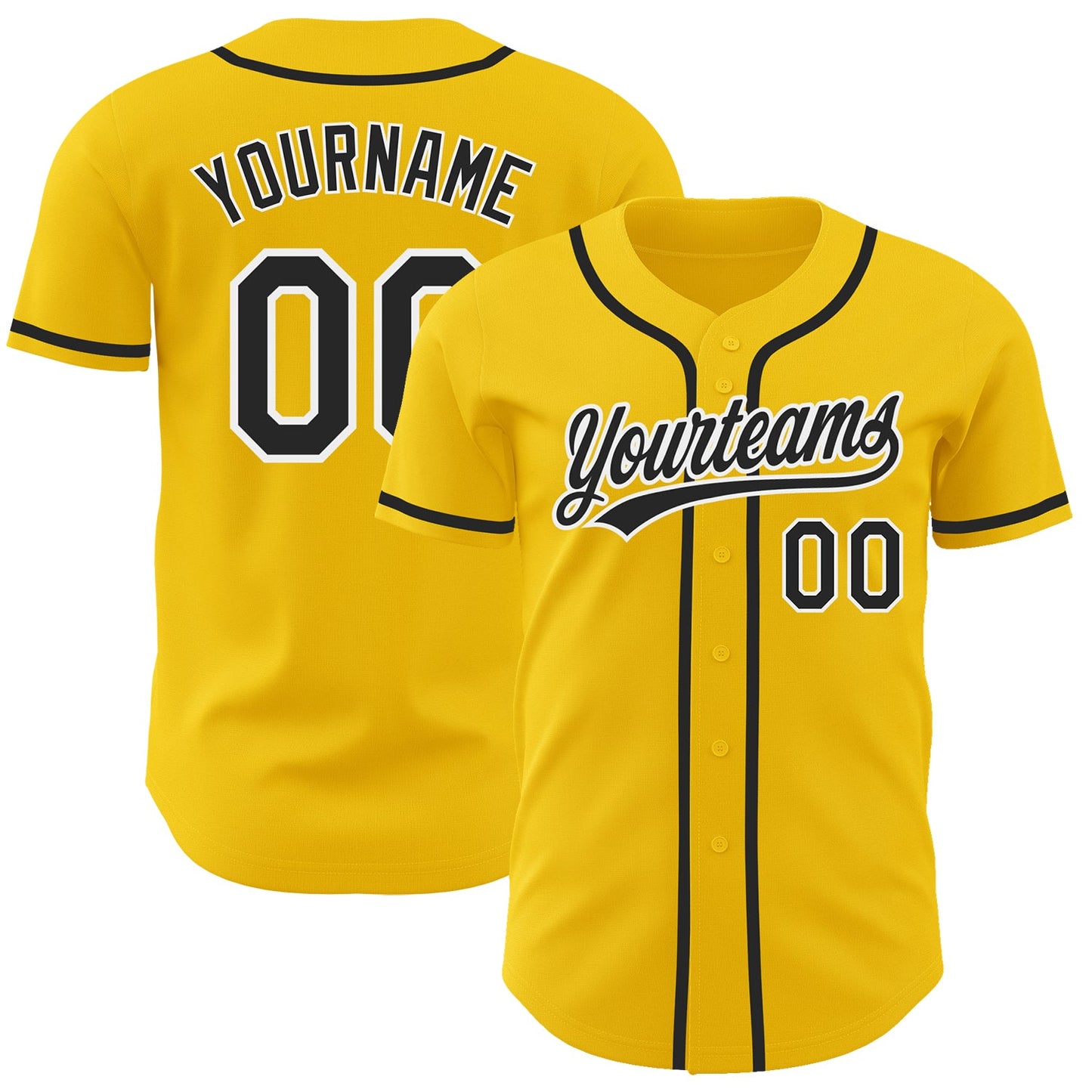 Custom Yellow Black-White Authentic Baseball Jersey - Main View
