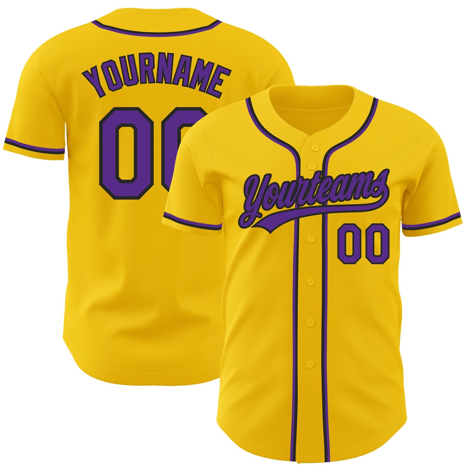 Custom Yellow Purple-Black Authentic Baseball Jersey - Main View