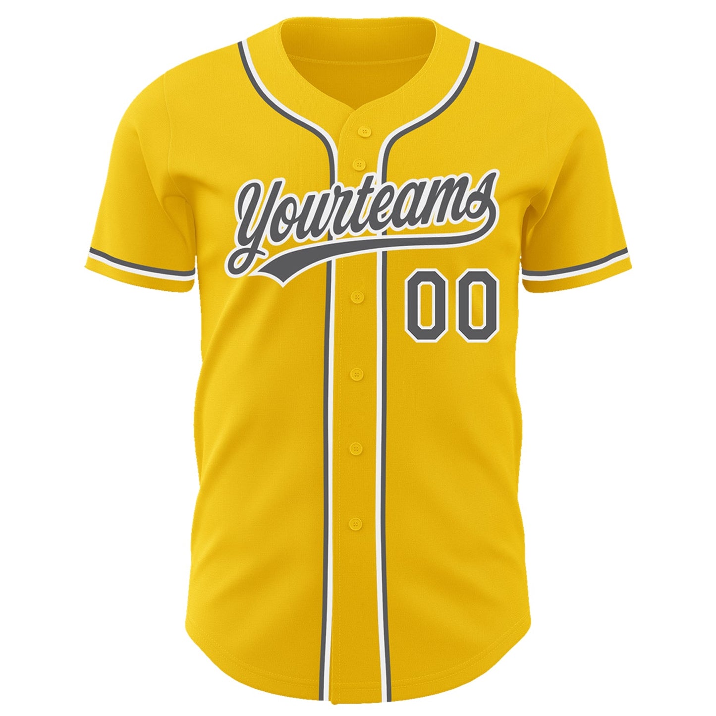 Custom Yellow Steel Gray-White Authentic Baseball Jersey view 2