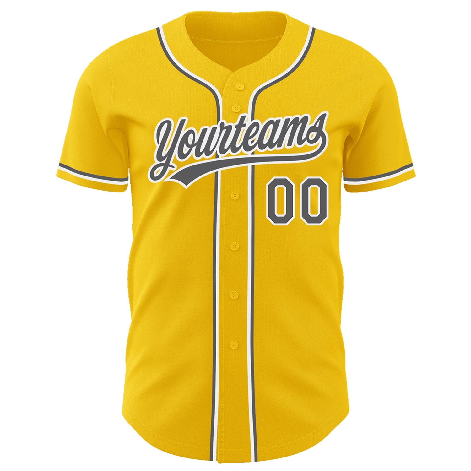 Custom Yellow Steel Gray-White Authentic Baseball Jersey view 2