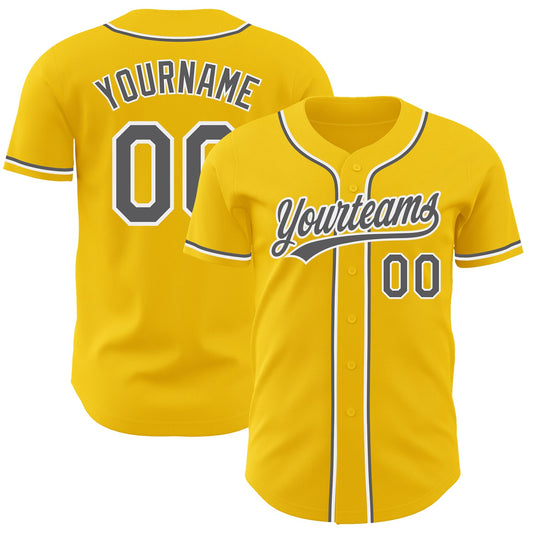 Custom Yellow Steel Gray-White Authentic Baseball Jersey - Main View