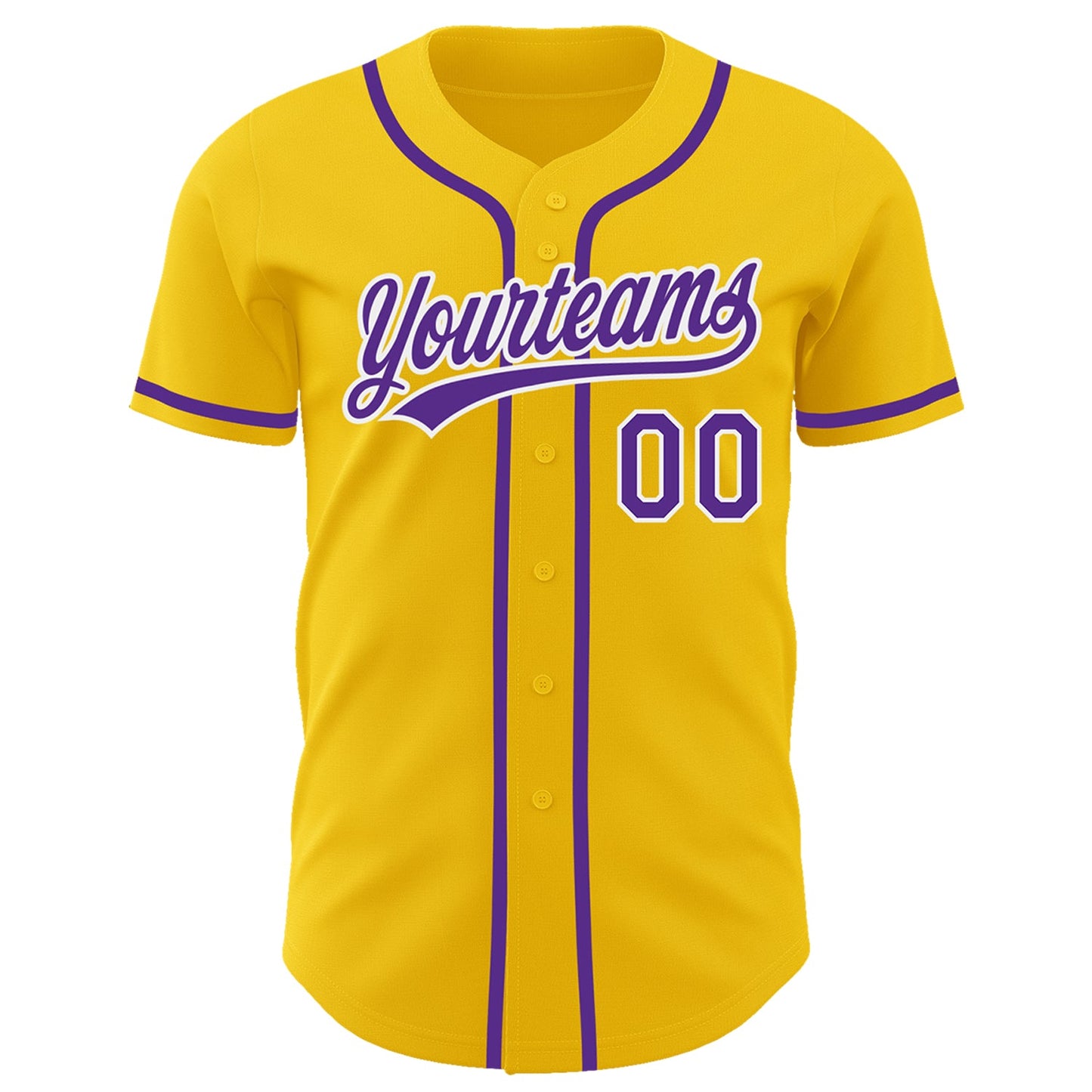 Custom Yellow Purple-White Authentic Baseball Jersey view 2