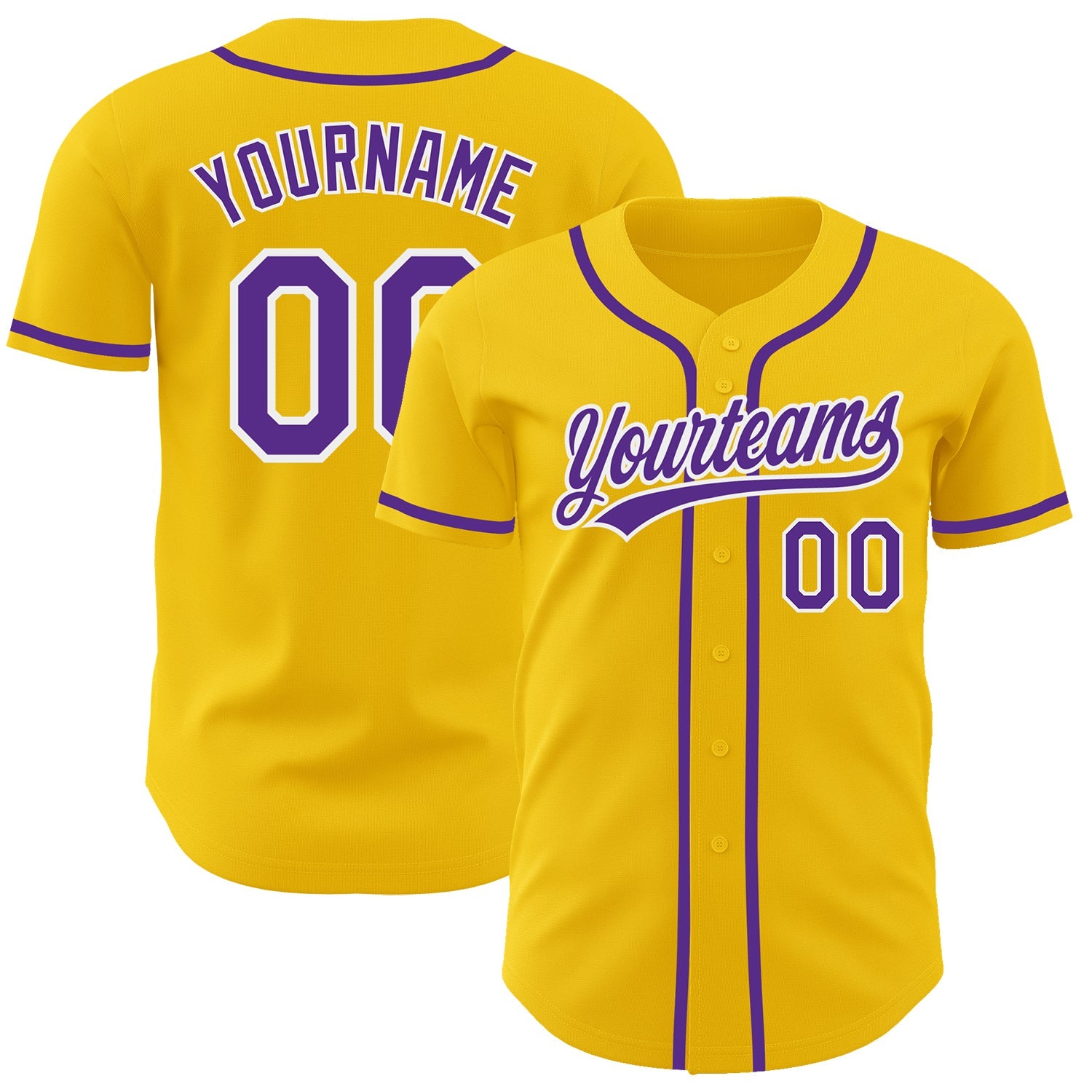 Custom Yellow Purple-White Authentic Baseball Jersey - Main View