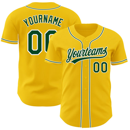 Custom Yellow Green-White Authentic Baseball Jersey - Main View