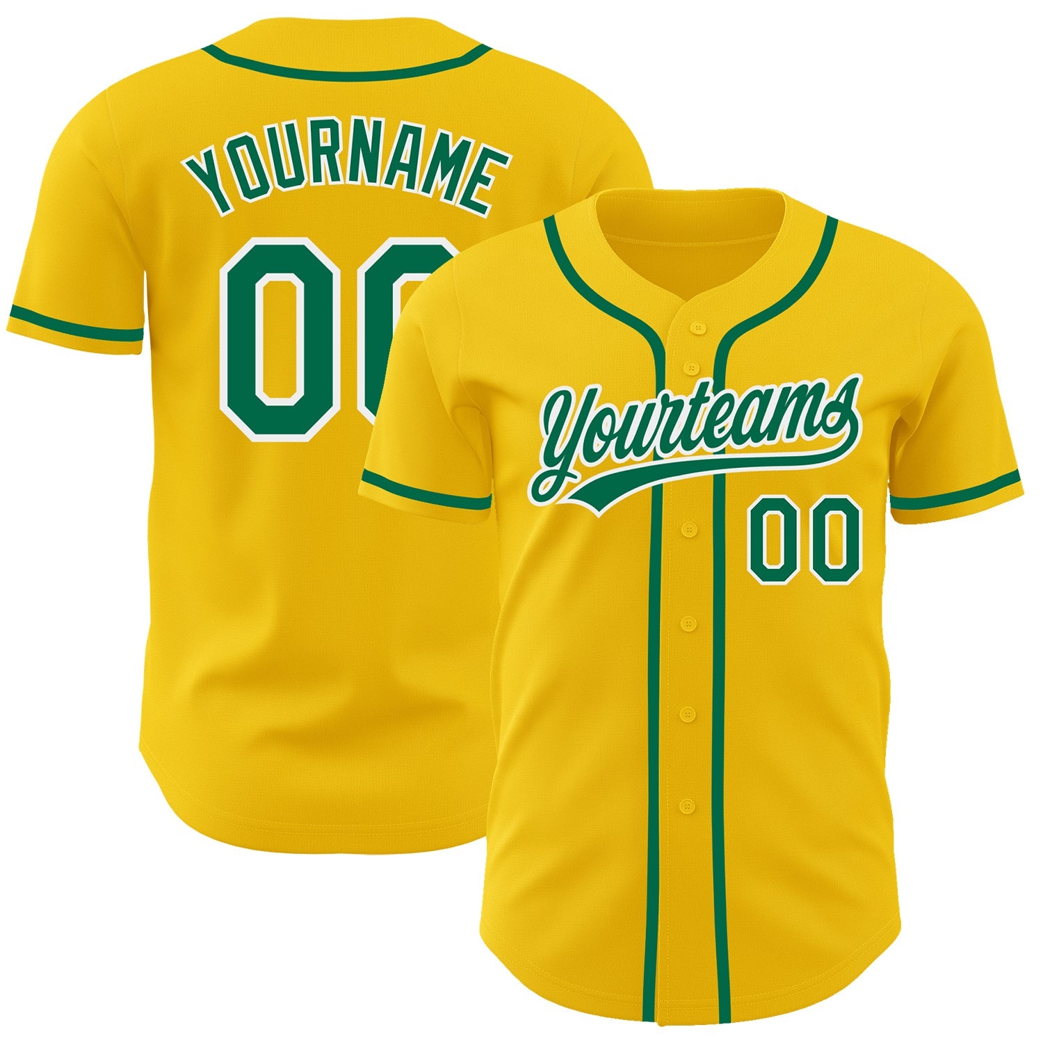 Custom Yellow Kelly Green-White Authentic Baseball Jersey - Main View