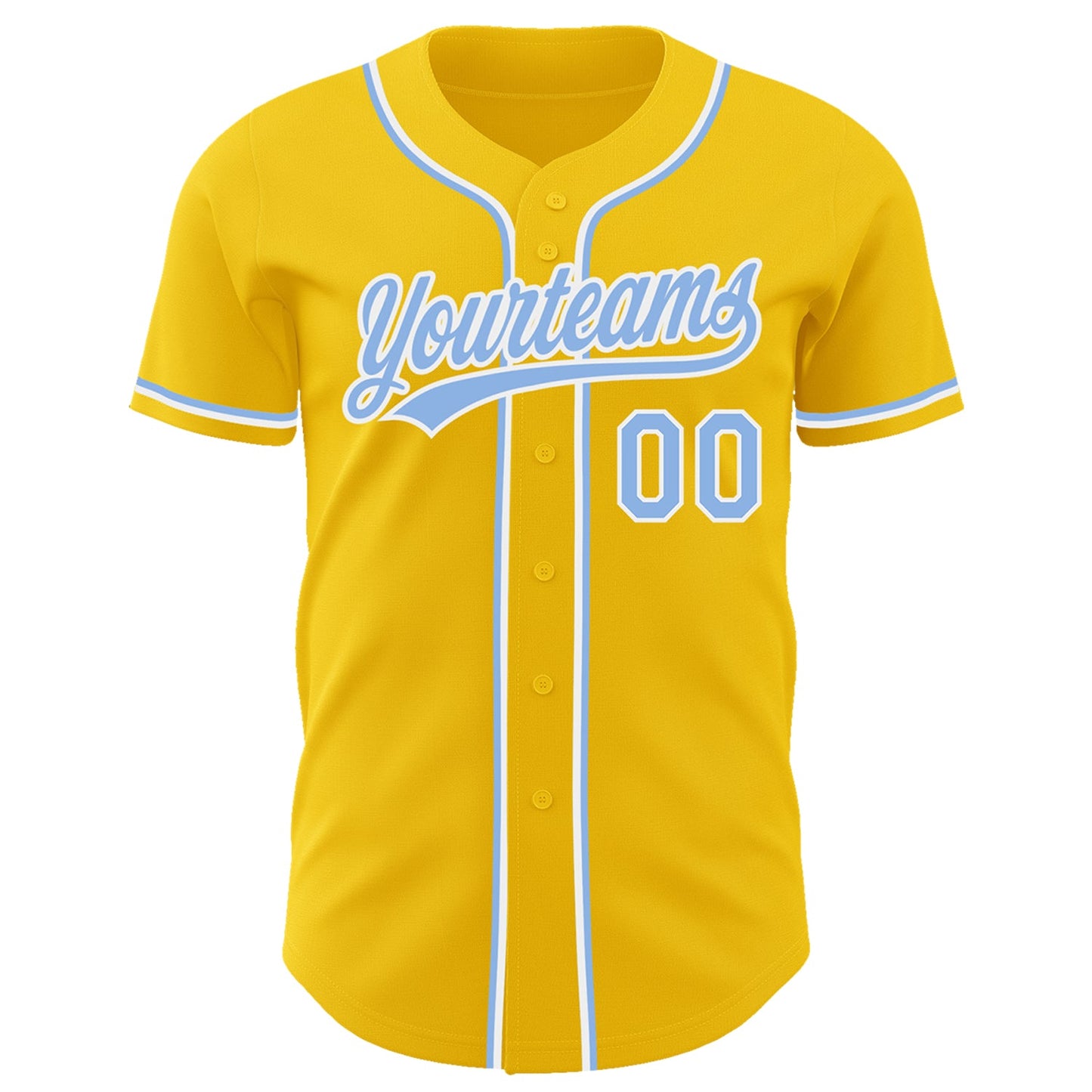 Custom Yellow Light Blue-White Authentic Baseball Jersey view 2
