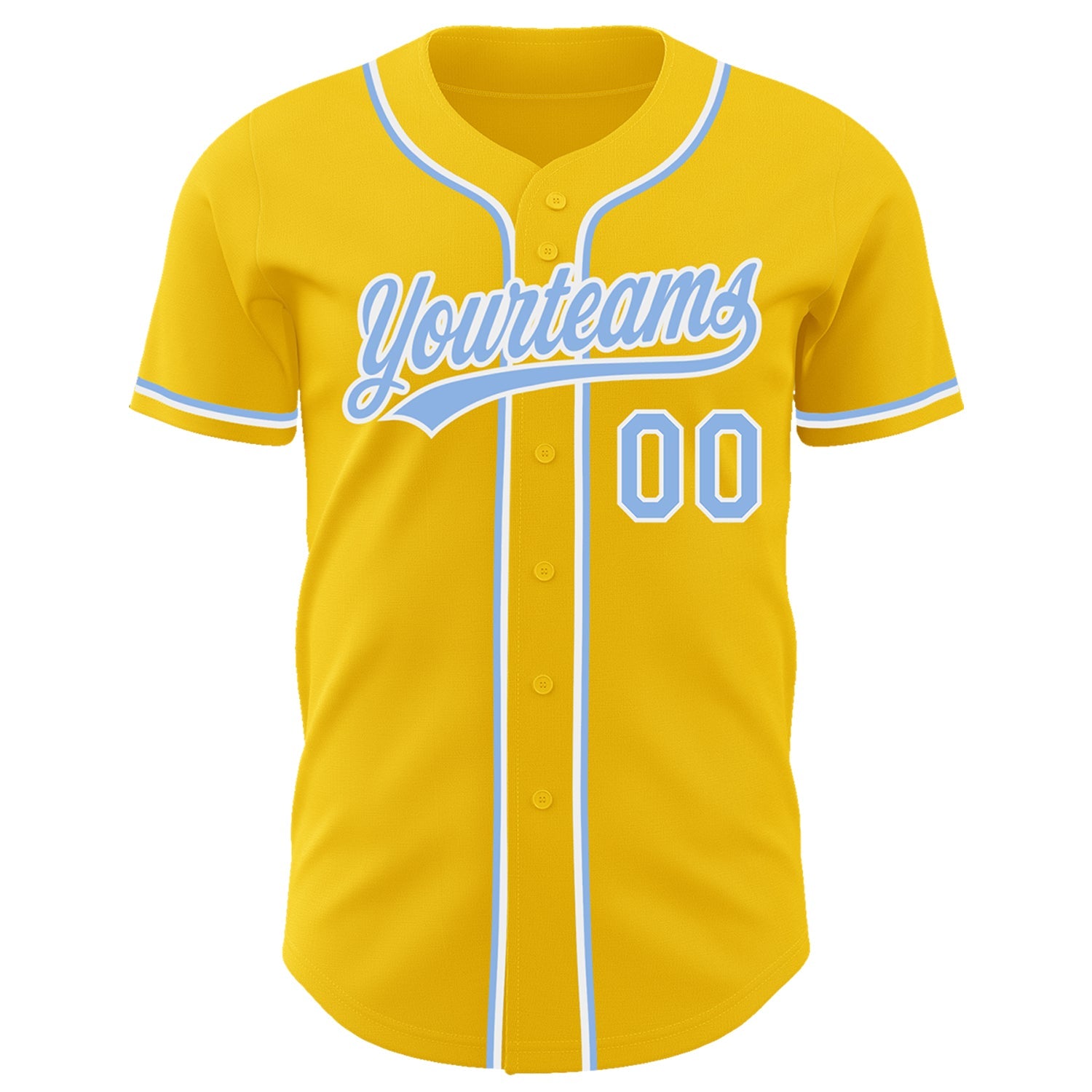 Custom Yellow Light Blue-White Authentic Baseball Jersey view 2