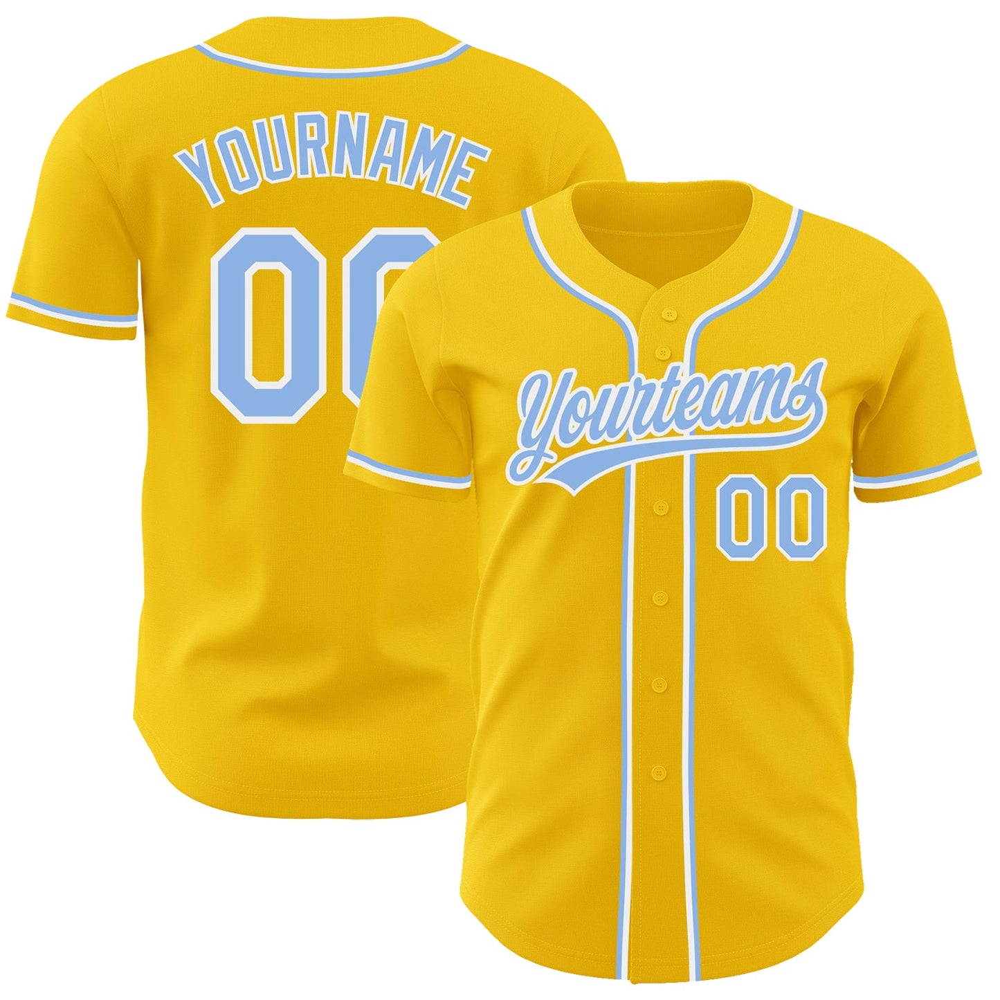 Custom Yellow Light Blue-White Authentic Baseball Jersey - Main View