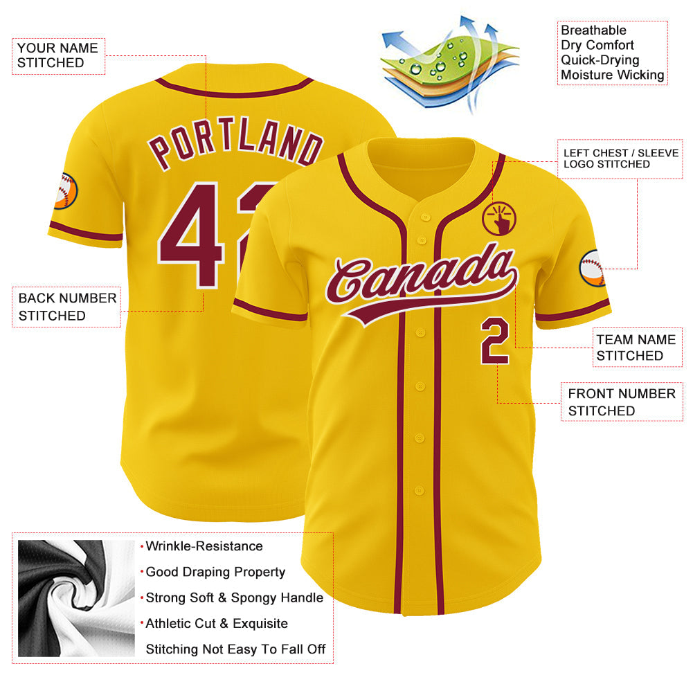 Custom Yellow Crimson-White Authentic Baseball Jersey view 3
