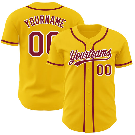 Custom Yellow Crimson-White Authentic Baseball Jersey - Main View