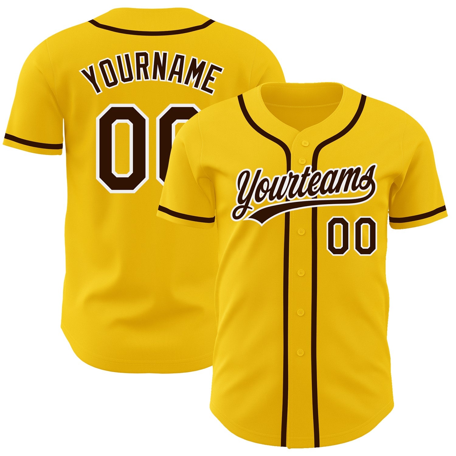 Custom Yellow Brown-White Authentic Baseball Jersey - Main View