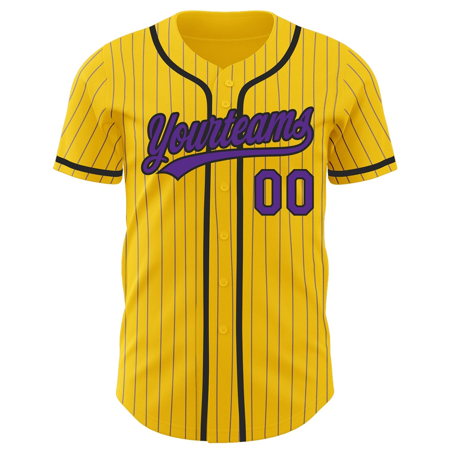 Custom Yellow Purple Pinstripe Black Authentic Baseball Jersey view 2