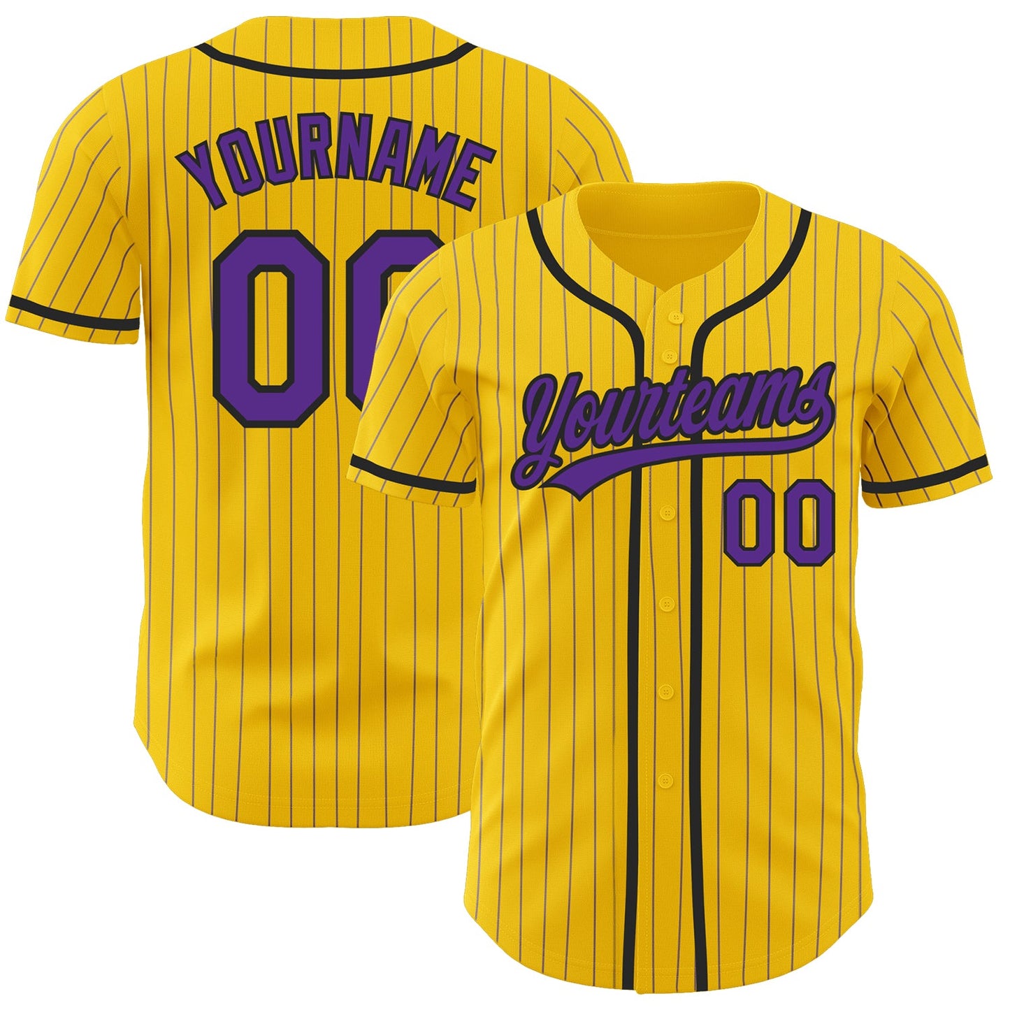 Custom Yellow Purple Pinstripe Black Authentic Baseball Jersey - Main View